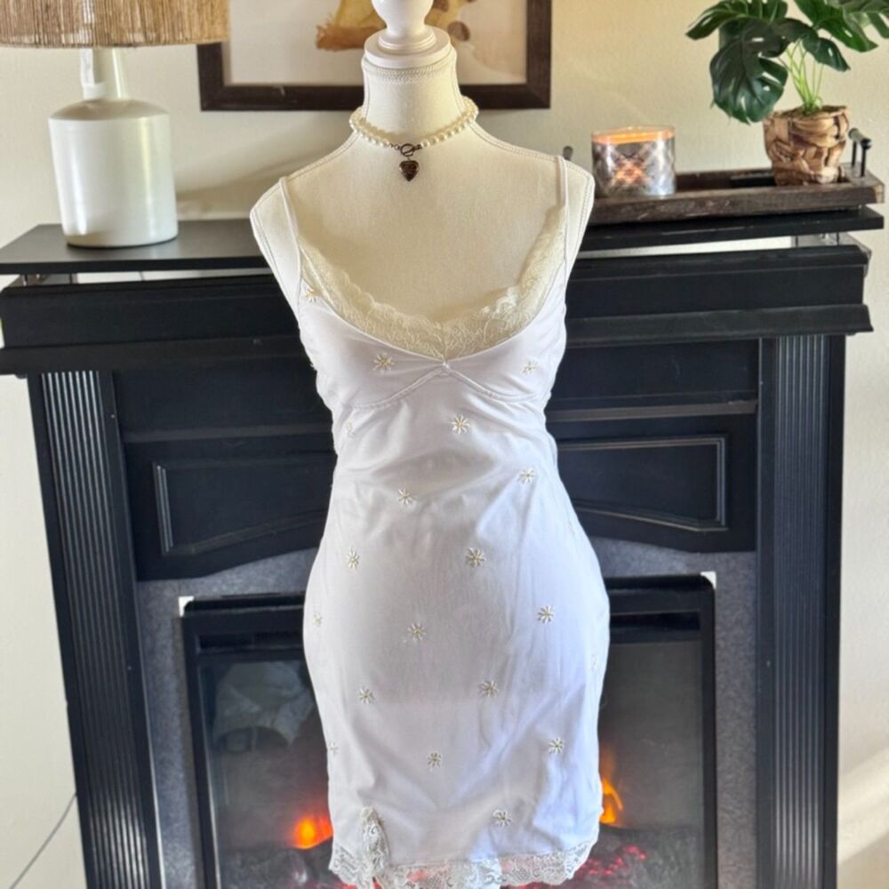White Floral Lace Trim Dress Women’s Small